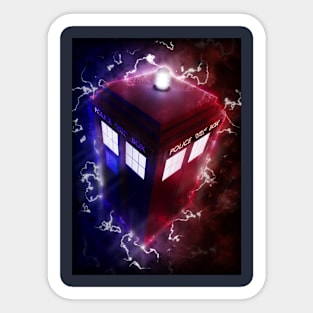 TARDIS rides the lightning Sticker